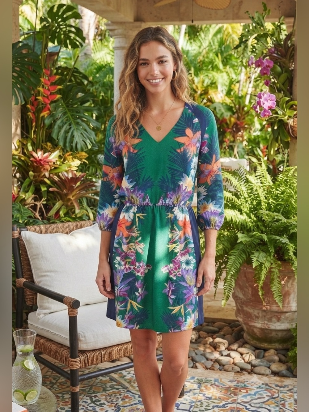 Collective Concepts Tropical Floral Green Dress